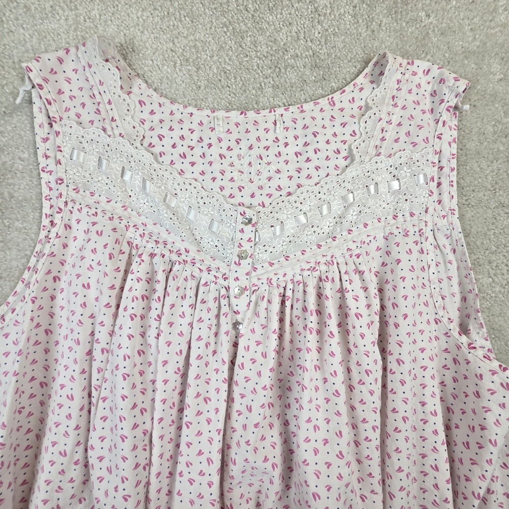 Eileen West Womens 2XL Pink White Cotton Lace Trim Sleeveless Nightgown